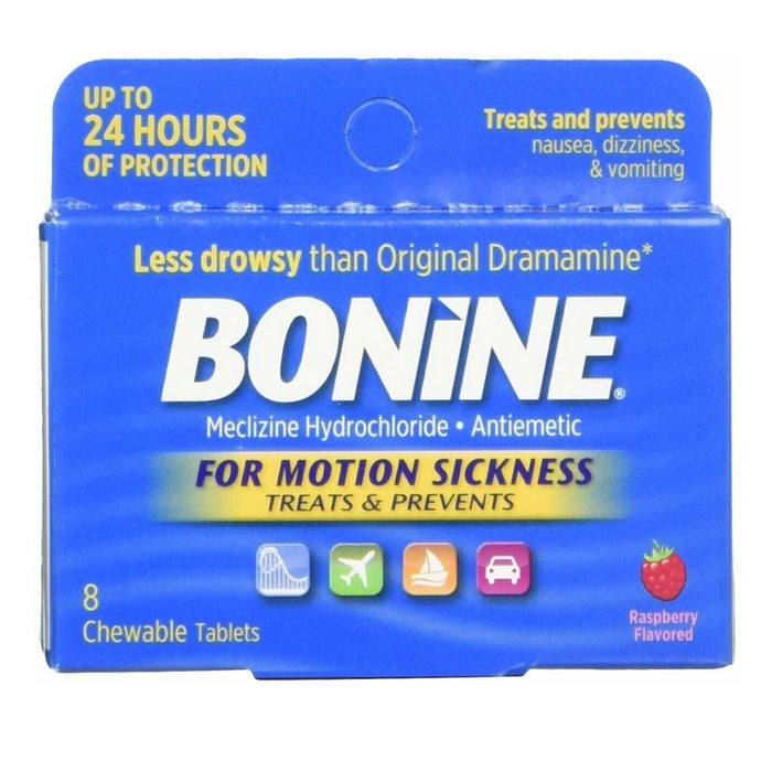 1 Pk Bonine Motion Sickness Chewable Tablets Raspberry Flavored Prevent Nausea