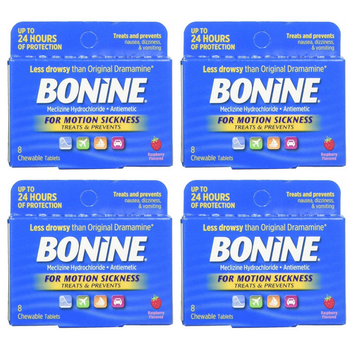 4 Pk Bonine Motion Sickness Chewable Tablets Raspberry Flavor Relief  Prevention