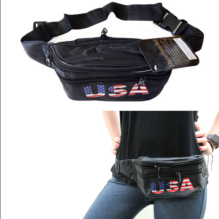 1pc American Flag Fanny Pack Travel Utility Bag Waist Pouch Adjust 3 Pocket USA