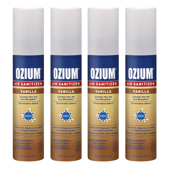 4 Ozium Air Sanitizer Vanilla Scented Aroma Freshener Home Odor Eliminator .08oz