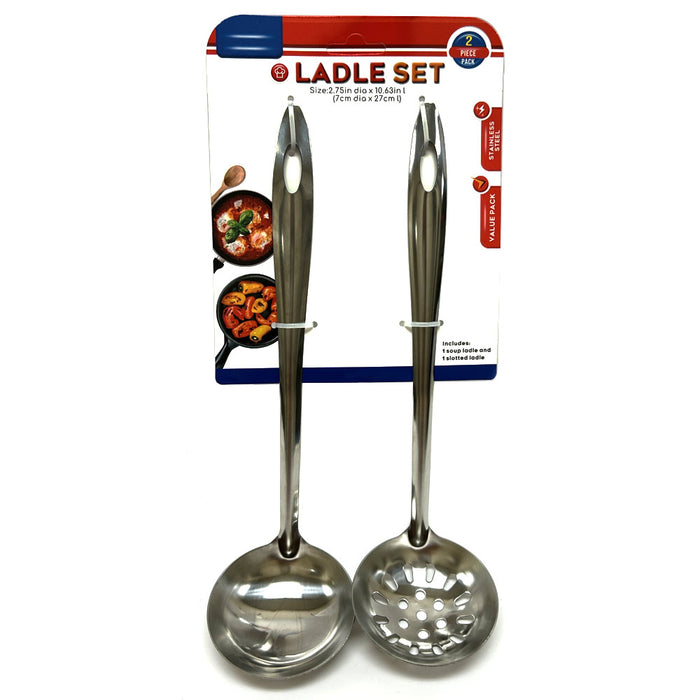 2 Soup Ladle Metal Stainless Steel Spoon Slotted Colander Serving Hot Pot Gravy