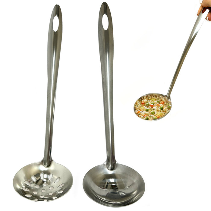 2 Soup Ladle Metal Stainless Steel Spoon Slotted Colander Serving Hot Pot Gravy