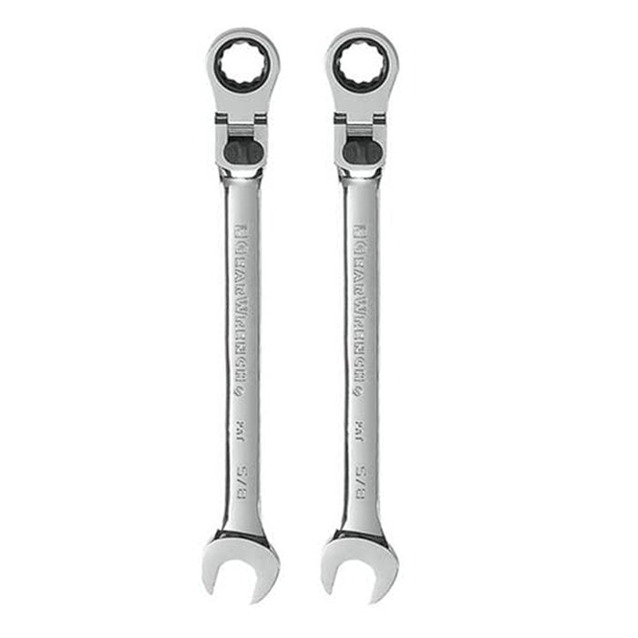 2 Pc 12 Point Flex Head Ratcheting Wrench 5/8" Combination Flexible Ratchet Tool