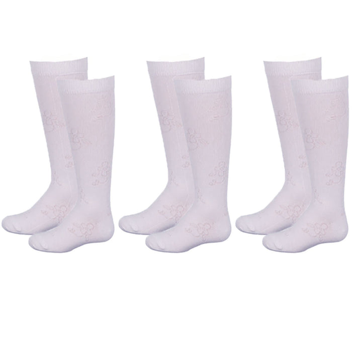 3 Pairs Knee High Socks Uniform School Soccer Tube Toddler Girl White Size M 4-6