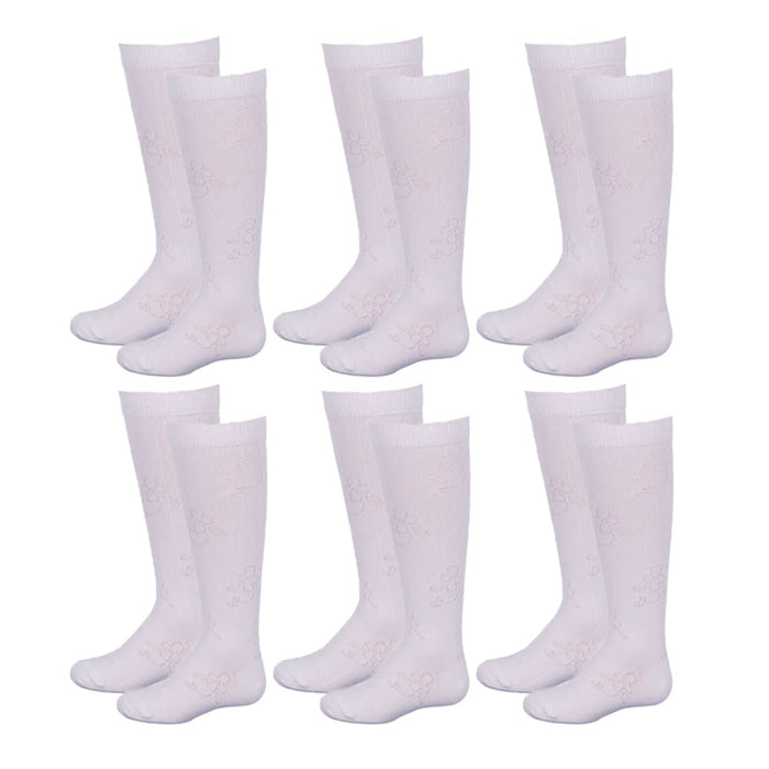 6 Pairs Girls Knee High Socks School Uniform Athletic Tube Kids White Size S 2-3