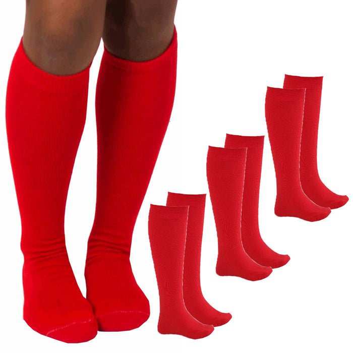 3 Pairs Knee High Socks Uniform School Soccer Tube Toddler Girl Red Size M 4-6