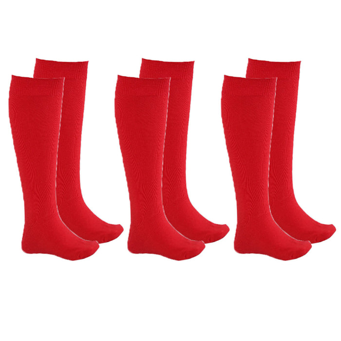 3 Pairs Knee High Socks Uniform School Soccer Tube Toddler Girl Red Size M 4-6