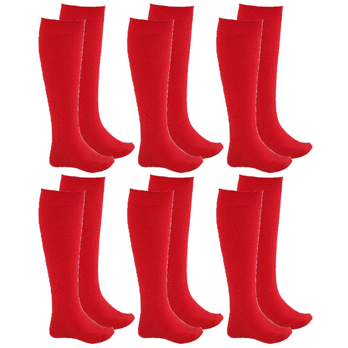 6 Pairs Girls Knee High Socks School Uniform Athletic Tube Kids Red Size M 4-6