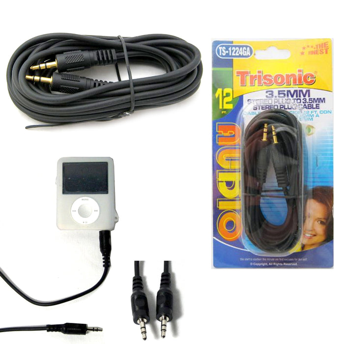 12 FT CAR AUDIO 3.5MM JACK AUX AUXILIARY CABLE IPOD MP3 AUDIO MALE PLUG ADAPTER