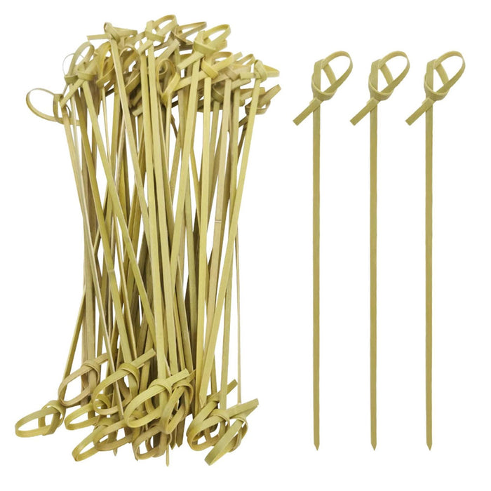 100 Ct Natural Bamboo Knot Picks 7" Wooden Skewer Food Party Cocktail Appetizer