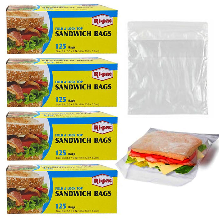 500ct Disposable Plastic Storage Bags Clear Sandwich Fold Top Lunch Baggies