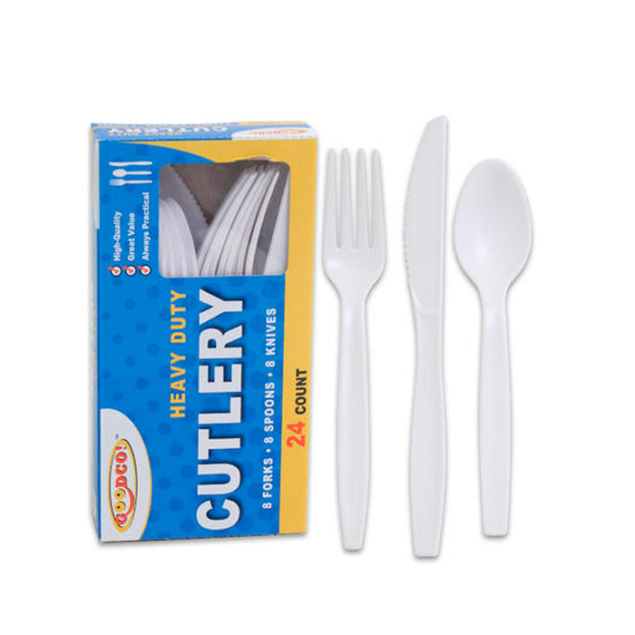 96 Disposable Cutlery Plastic Forks Knives Spoons Picnic Catering Party Mealtime