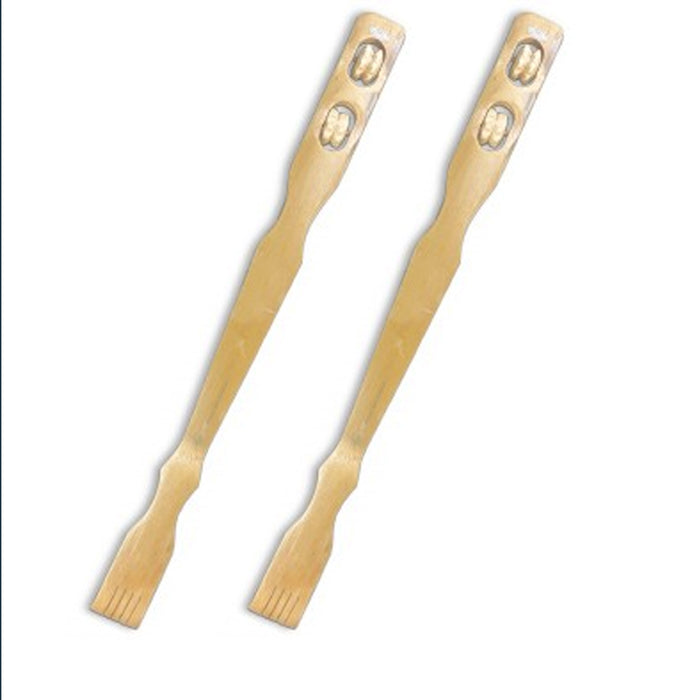 2 PC Bamboo Wood Back Scratcher Massager 18.5" Self-Massager Sturdy Stick Roller