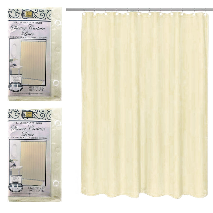 2 Pc Magnetic Soap Residue Resistant Shower Curtain Liner 100% Vinyl Beige 70x72