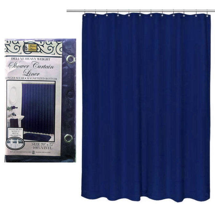 2 X Navy Blue Magnetic Water Resistant Shower Curtain Liner 70x72 100% Vinyl