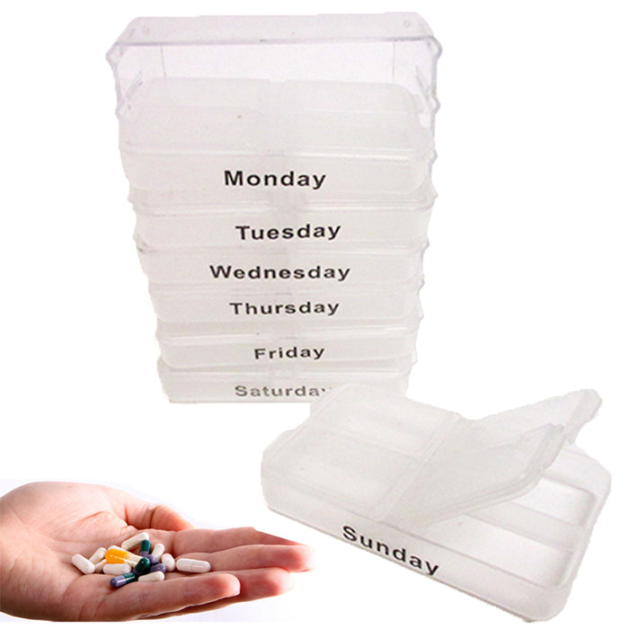 2Pc 7 Day Pill Box Organizer XL White Container Case Medicine Vitamins Travel