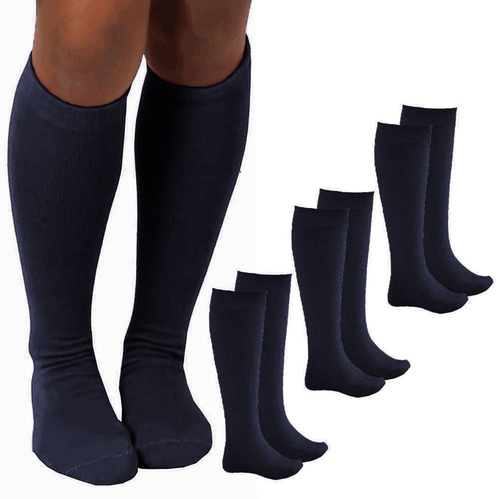 3 Pairs Knee High Socks Uniform School Soccer Tube Toddler Girl Navy Size M 4-6