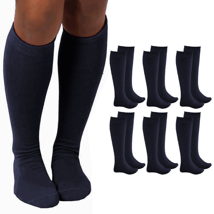 6 Pairs Girls Knee High Socks School Uniform Athletic Tube Kids Navy Size M 4-6