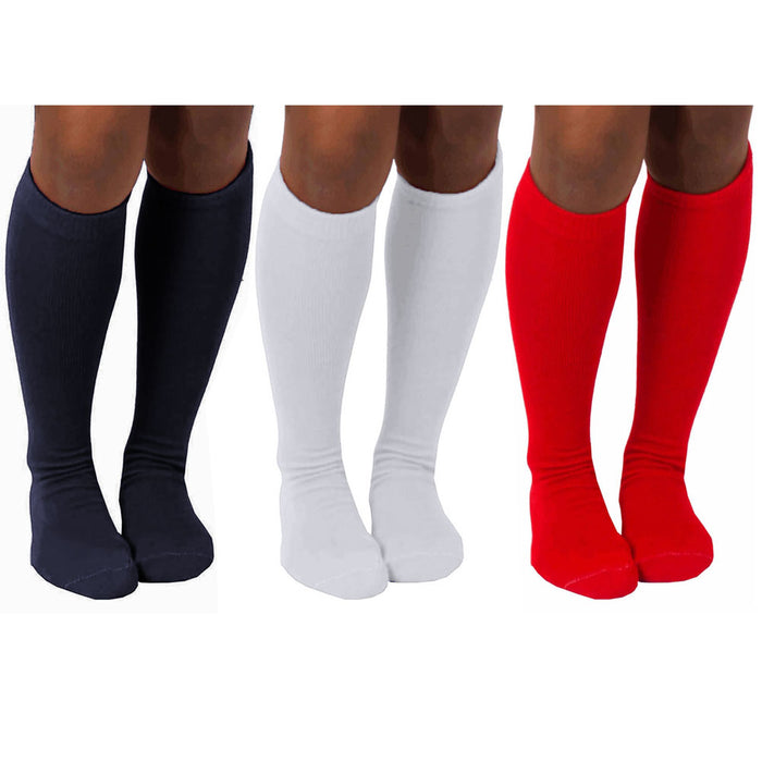 3 Pairs Assorted Knee High Socks Uniform School Tube Girl Navy Red White M 4-6