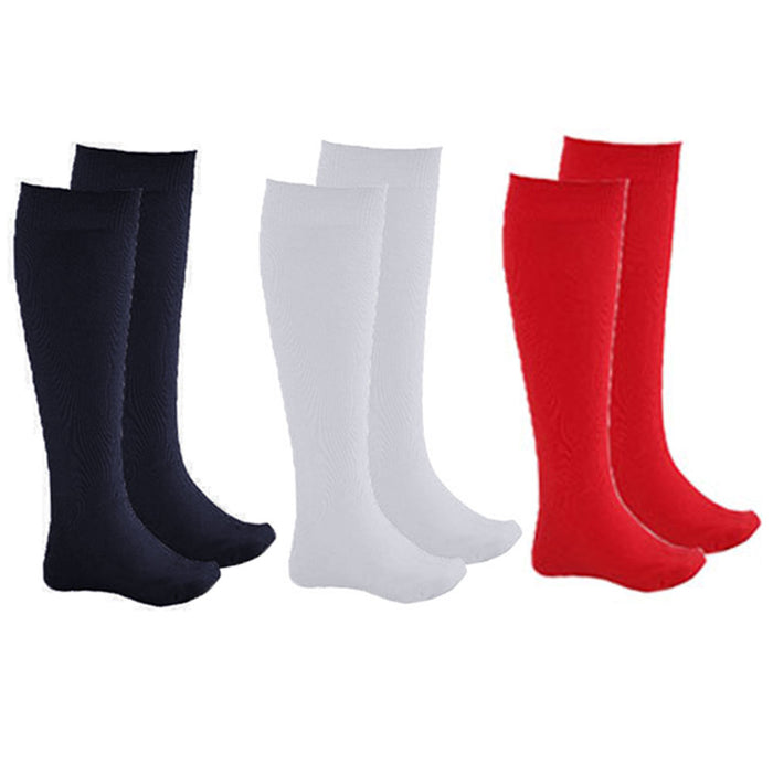 3 Pairs Assorted Knee High Socks Uniform School Tube Girl Navy Red White M 4-6