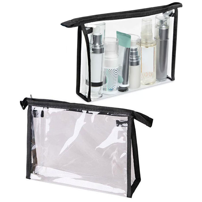 Clear Vinyl Zippered Cosmetic Bag Carry Case Travel Makeup 