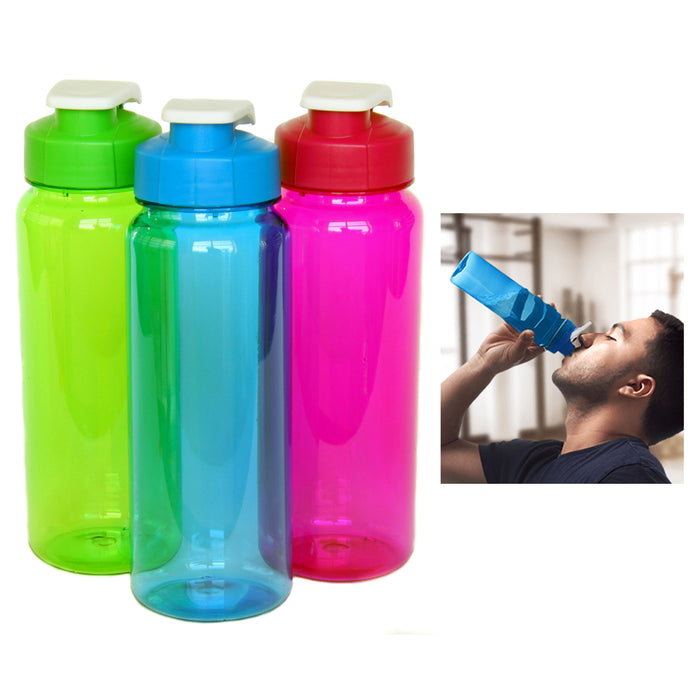 2 Pc Wide Mouth Sports Water Bottle Flip Top Lid BPA Free Gym Outdoors 21 Oz