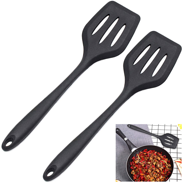 2 Silicone Slotted Turner Spatula High Quality Heavy Duty Heat Resistant Kitchen