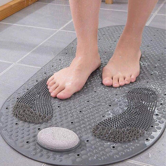 Scceatti Bathroom Rugs Non Slip 28 x 14 Green Foot Scrubber Shower Mat with  Pumice Feet
