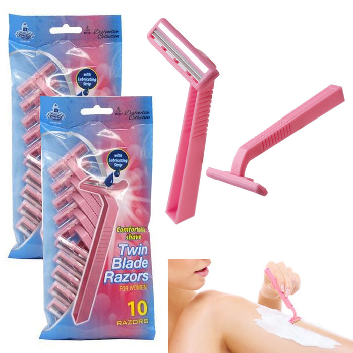 20pcs Womens Disposable Razors Twin Blade Hair Removal Trimmer Shaver Pink New !