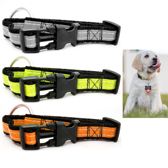 Cat Dog Puppy Nylon REFLECTIVE Collar Pet Adjustable Neck Brite 14 - 22 NEW