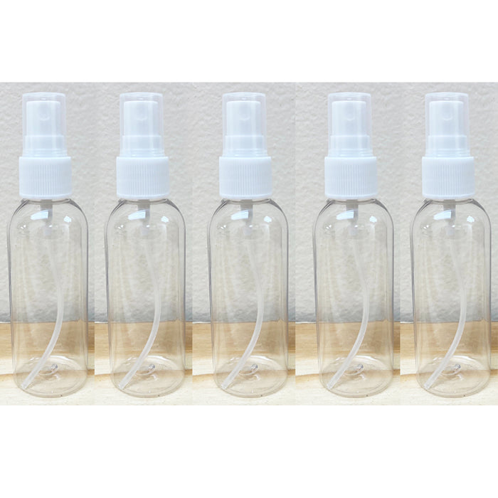 5 Spray Bottles Clear Plastic 2.7 oz PET Empty Refill Mist Pump Travel Reuse TSA