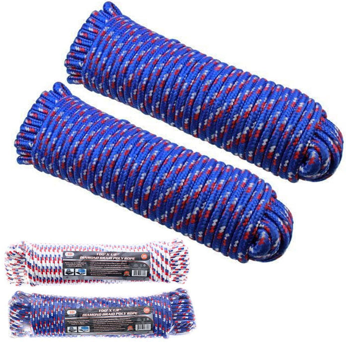 2 Pc Heavy Duty 100ft Diamond Braided Rope Cord Poly Boat Dock Line Fl —  AllTopBargains