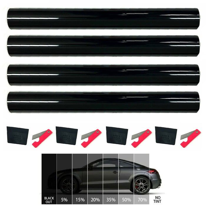 4 Pk Uncut Window Tint 3% Super Dark Black Film Privacy Home Car Heat Shade 10ft