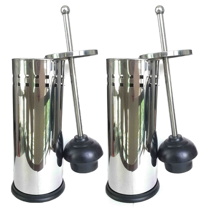 2 Sets Stainless Steel Toilet Plunger w/ Holder Combo Unclog Bathroom Chrome