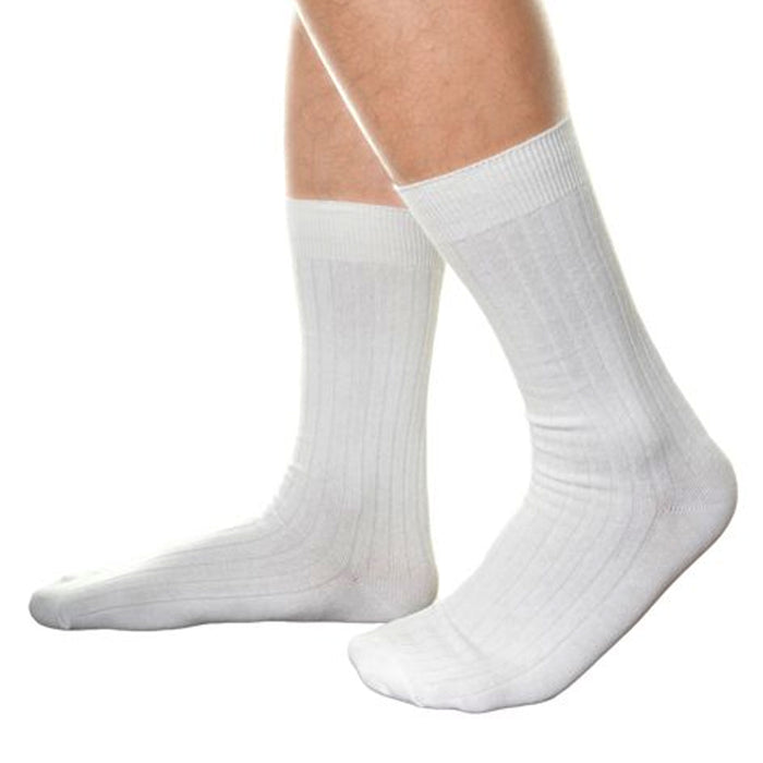 6 Pairs Mens Ribbed Dress Socks Fashion Casual White Thin Soft Cotton Size 10-13