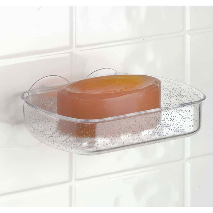 2 Pc Soap Dish Suction Wall Holder Bathroom Cup Sponge Basket Tray Sink Glitter