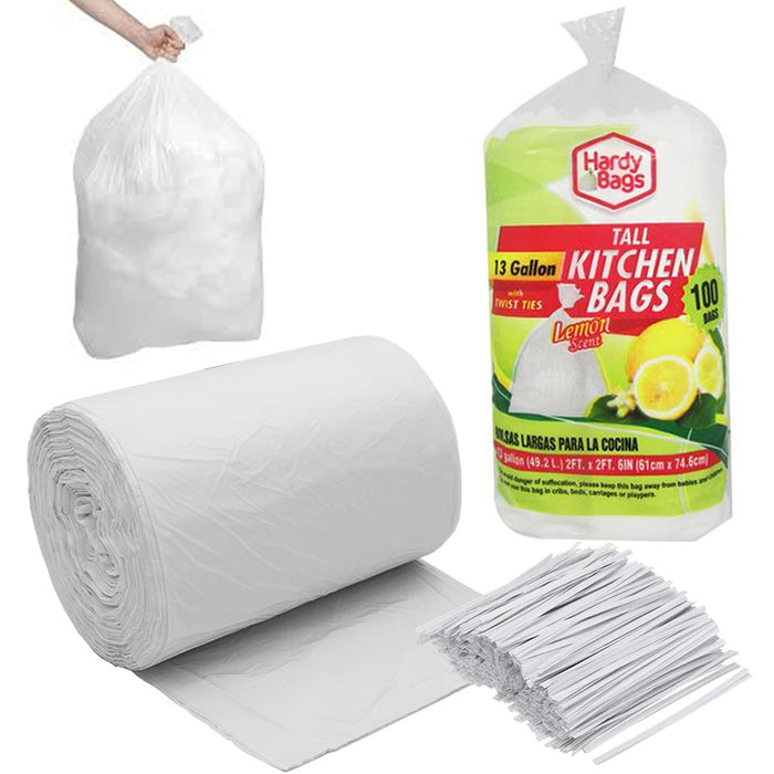 100 Ct Tall Kitchen Trash Bags 13 Gallon Large Strong Garbage Lemon Scent Yard