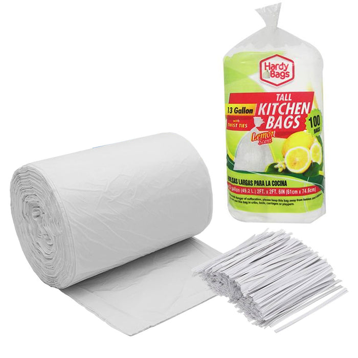 100 Ct Tall Kitchen Trash Bags 13 Gallon Large Strong Garbage Lemon Scent Yard