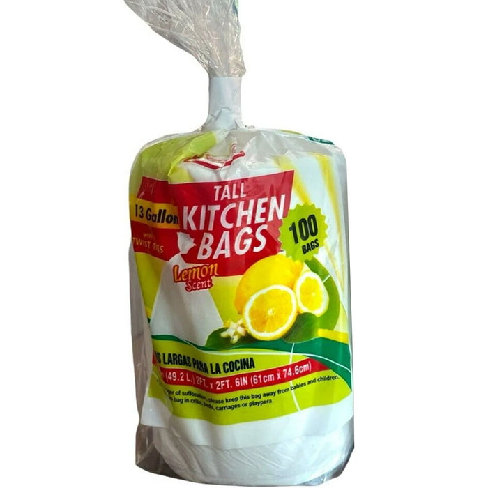 200 Ct Heavy Duty Trash Bags Tall 13 Gallon Large Garbage Lemon Scented Kitchen