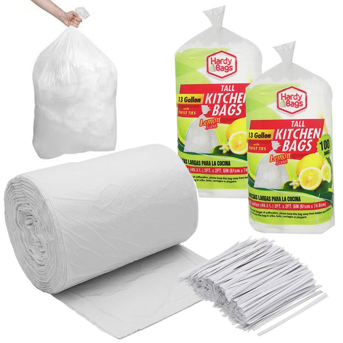 200 Ct Heavy Duty Trash Bags Tall 13 Gallon Large Garbage Lemon Scented Kitchen