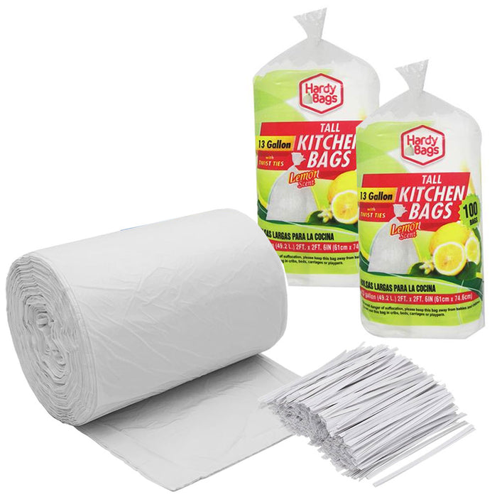 200 Ct Heavy Duty Trash Bags Tall 13 Gallon Large Garbage Lemon Scented Kitchen