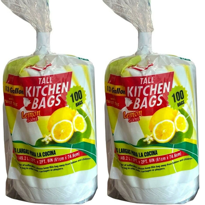 200 Ct Heavy Duty Trash Bags Tall 13 Gallon Large Garbage Lemon Scented Kitchen