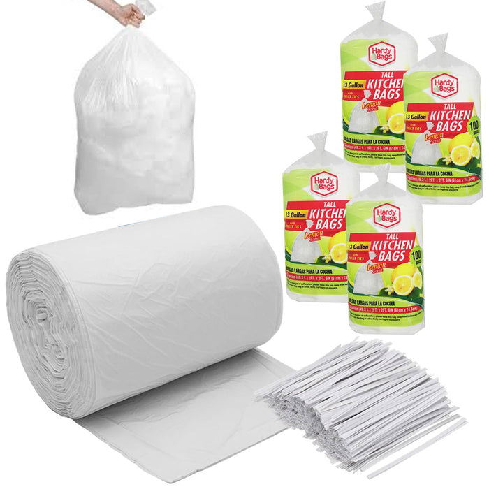 400 Ct Bulk 13 Gallon Trash Bags Heavy Duty Tall Large Garbage Fresh Lemon Scent