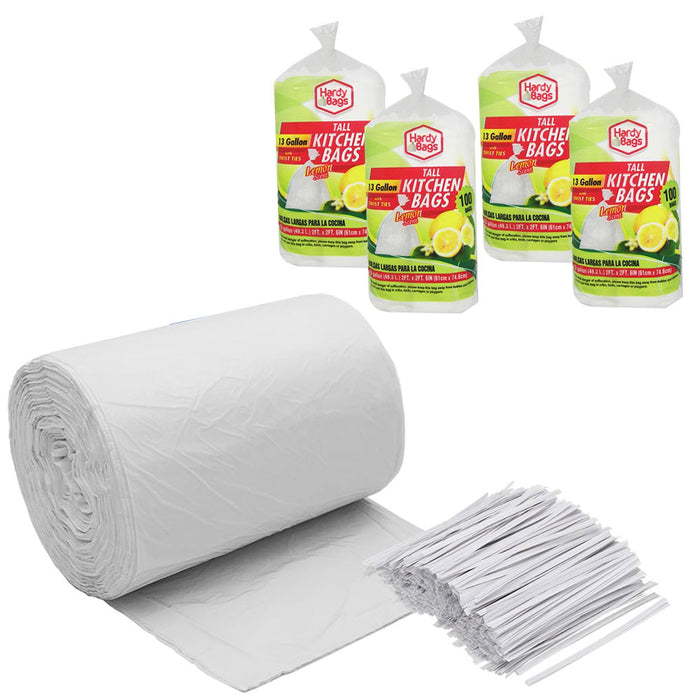 400 Ct Bulk 13 Gallon Trash Bags Heavy Duty Tall Large Garbage Fresh Lemon Scent