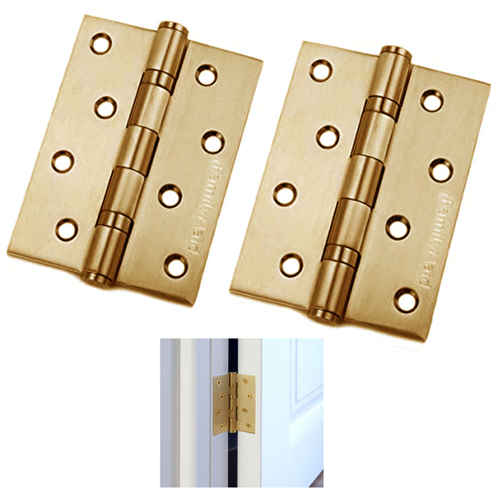 2 pc 4" Door Hinge Brass Heavy Duty Interior Exterior Square Corner Thick Strong