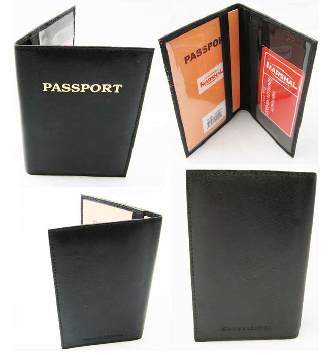 Leather Passport Cover RFID Blocking Travel Case Safe ID Protection Holder Black