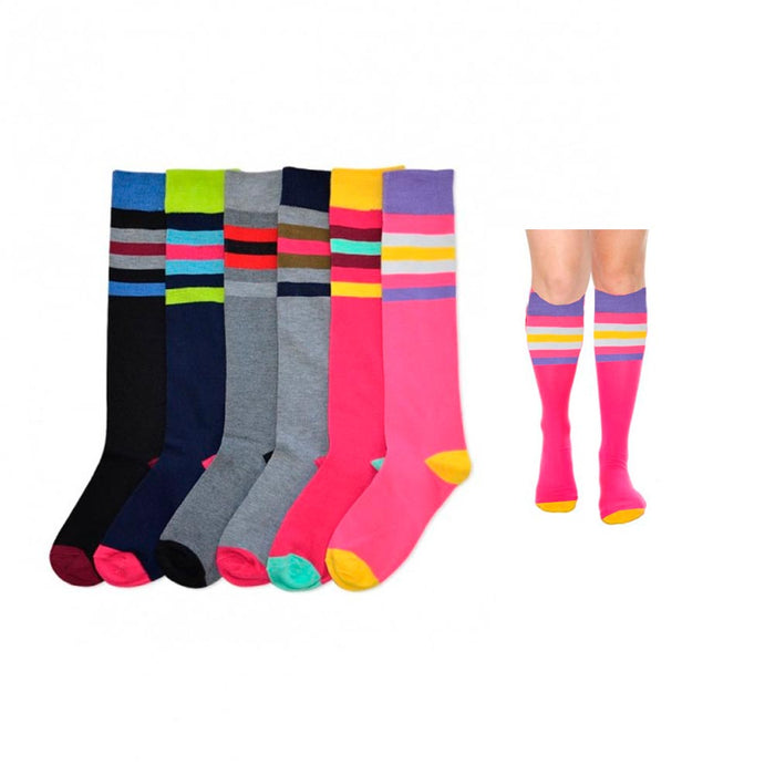 12 Pairs Knee High School Uniform Socks Stripes Dance Womens Girls Soccer 9-11