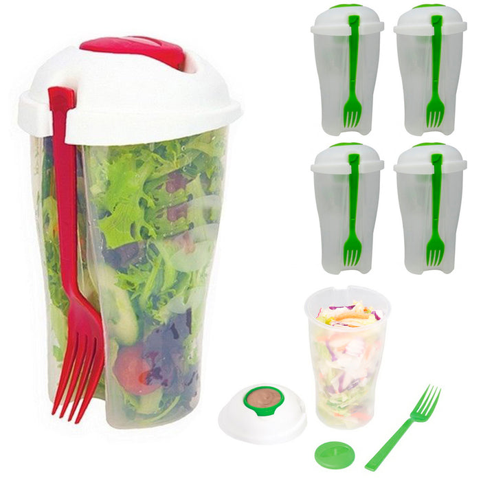 4 Salad Cup Container Serving Shaker Dressing Storage Fork Fruit Food On The Go