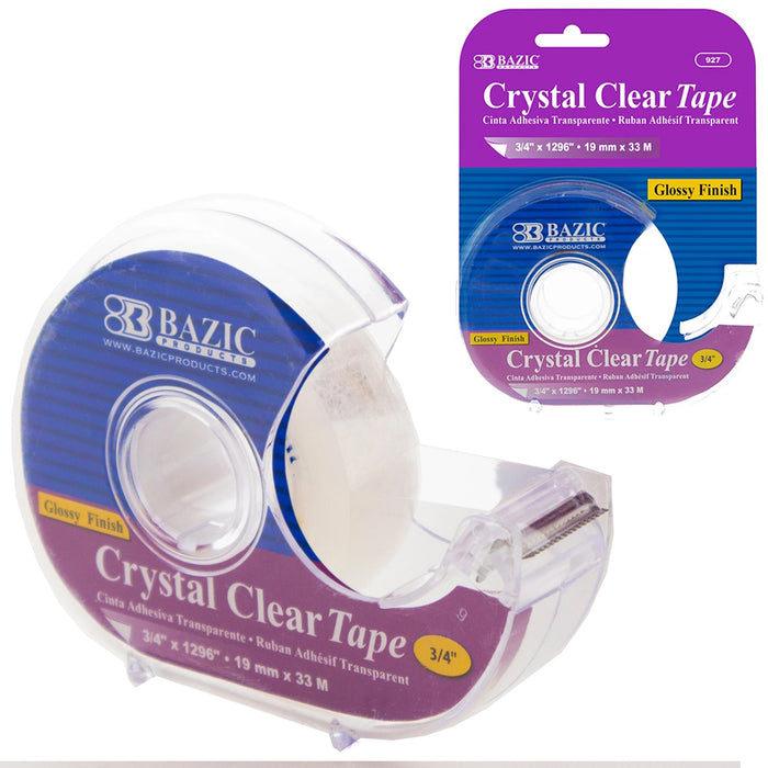 10 Rolls Crystal Clear Tape 3/4" x 1296 Transparent Dispenser Cutter Core 1"