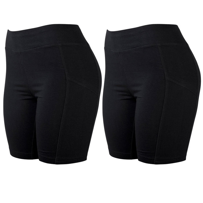 2 Women's Athletic Leggings Shorts w/ Pockets Yoga Running Exercise Gym Black L